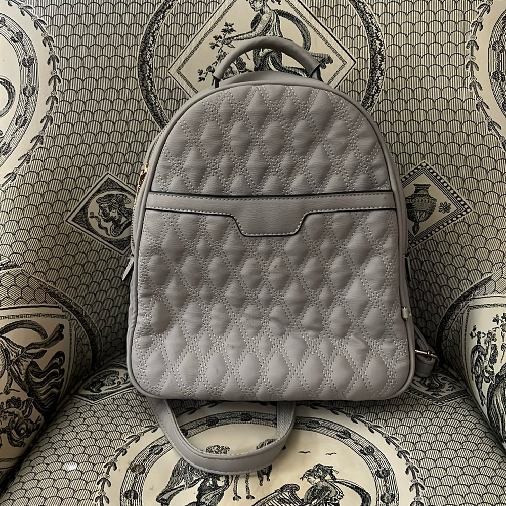 Grey Quilted Backpack